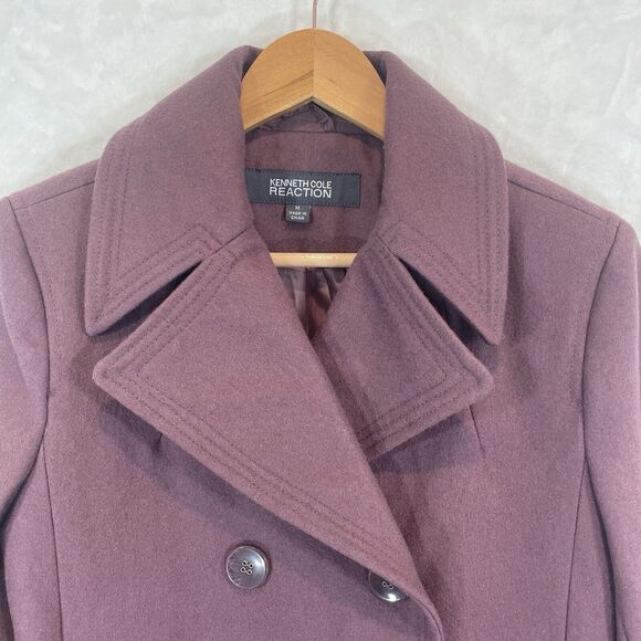 Kenneth Cole Reaction Double Breasted Peacoat Purple Plum Mauve Medium - Picture 3 of 15